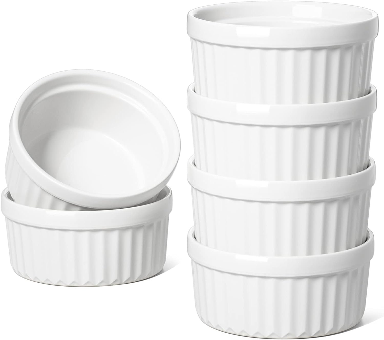 LE TAUCI Ramekins 4 OZ Oven Safe, Set of 6, White
