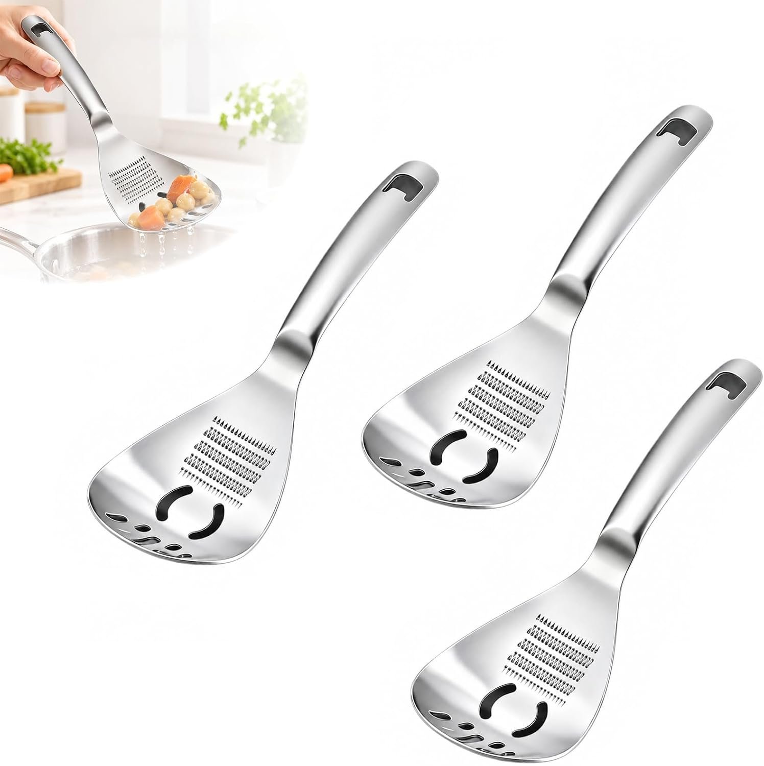5-in-1 Stainless Steel Cooking Grater Spoon, Multifunction Kitchen Utensil 3