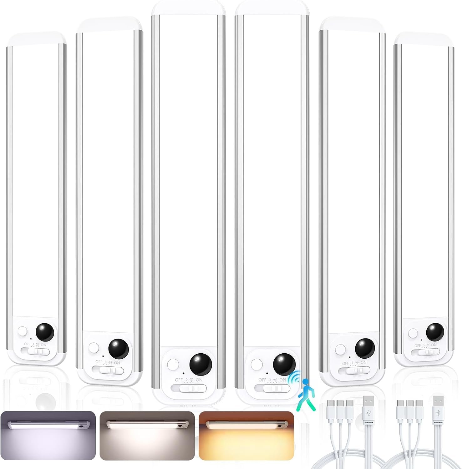 8.5″ Under Cabinet Lighting 6 Pack, 3 Colors Closet Lights